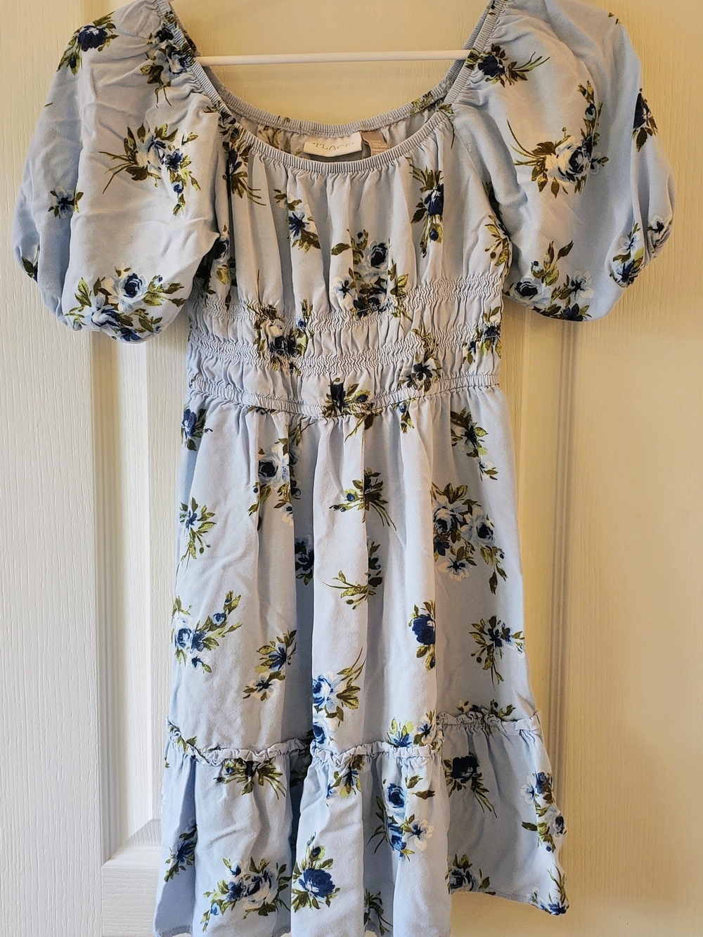 The Children's Place Light Blue Floral Puff-Sleeve Smocked Dress